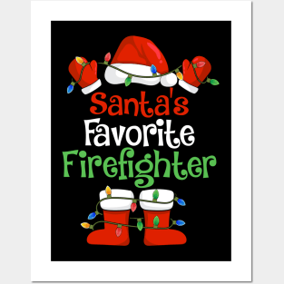 Santa's Favorite Firefighter Funny Christmas Pajamas Posters and Art